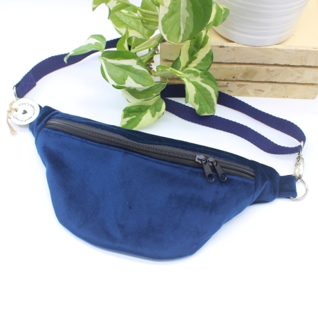 Bauchtasche Samt Dunkelblau Cross Body Bag Unikat Handmade
