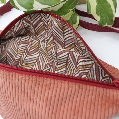 Bauchtasche Cord Koralle Rot Beige Cross Body Bag Unikat Handmade