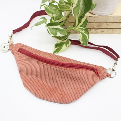 Bauchtasche Cord Koralle Rot Beige Cross Body Bag Unikat Handmade