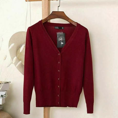 Damen-Sommer-Feinstrickjäckchen, weinrot, Größe L, neu