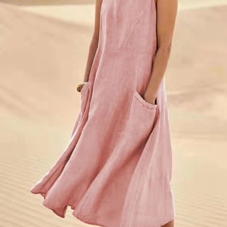 Damen-Sommer-Midi-Trägerkleid, rosa, , Größe M, neu