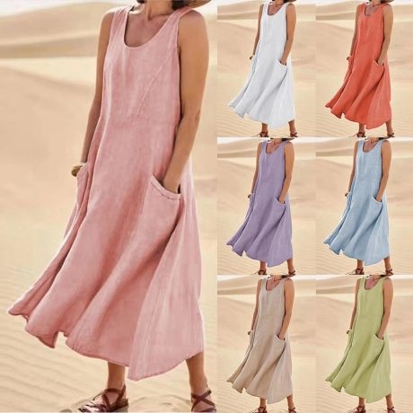 Damen-Sommer-Midi-Trägerkleid, rosa, , Größe M, neu