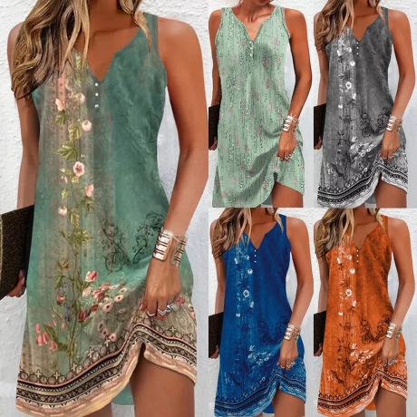 Damen-Sommer-Trägerkleid, orange Blumen, Größe M, neu