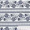 Baumwolldruck Blumen/Bordüren, dunkelblau, Preis pro 0,5 lfdm