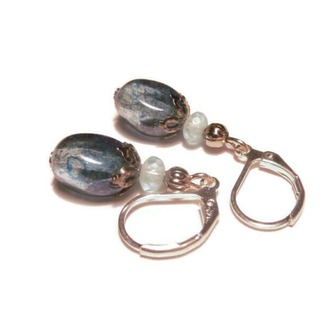 Ohrringe blau geflammte Glasperlen mit silver plated Klapphaken