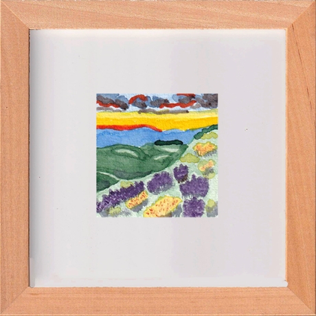 Aquarell Blumenwiese Abendrot Original Miniatur Rahmen 15 x 15 cm