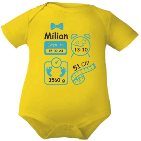 Baby Body kurz SCHLEIFE BOY personalisiert mit Geburtsdaten+Name