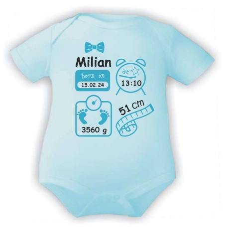 Baby Body kurz SCHLEIFE BOY personalisiert mit Geburtsdaten+Name