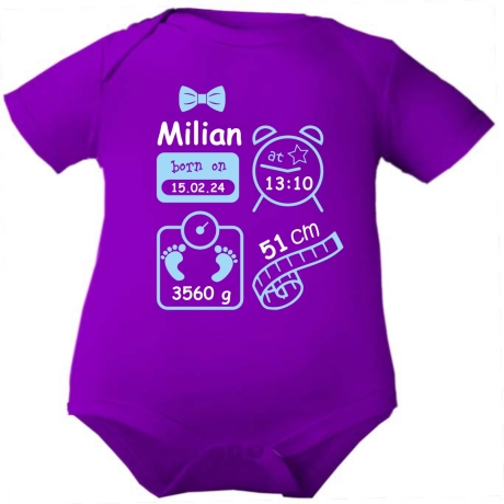 Baby Body kurz SCHLEIFE BOY personalisiert mit Geburtsdaten+Name