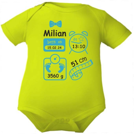 Baby Body kurz SCHLEIFE BOY personalisiert mit Geburtsdaten+Name