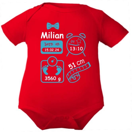 Baby Body kurz SCHLEIFE BOY personalisiert mit Geburtsdaten+Name
