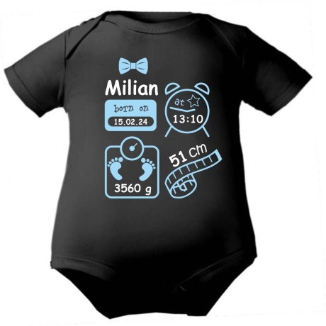 Baby Body kurz SCHLEIFE BOY personalisiert mit Geburtsdaten+Name