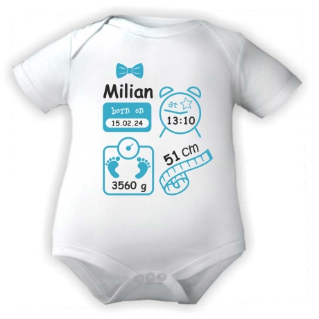 Baby Body kurz SCHLEIFE BOY personalisiert mit Geburtsdaten+Name