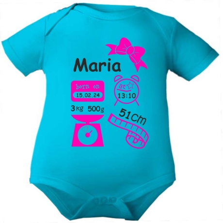 Baby Body kurz SCHLEIFE GIRL personalisiert mit Geburtsdaten+Name