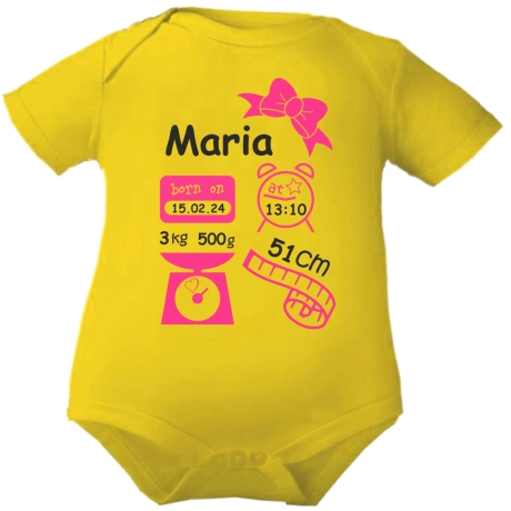 Baby Body kurz SCHLEIFE GIRL personalisiert mit Geburtsdaten+Name