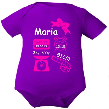 Baby Body kurz SCHLEIFE GIRL personalisiert mit Geburtsdaten+Name