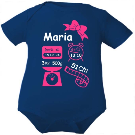 Baby Body kurz SCHLEIFE GIRL personalisiert mit Geburtsdaten+Name