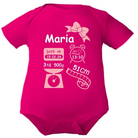 Baby Body kurz SCHLEIFE GIRL personalisiert mit Geburtsdaten+Name