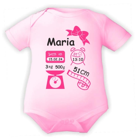 Baby Body kurz SCHLEIFE GIRL personalisiert mit Geburtsdaten+Name