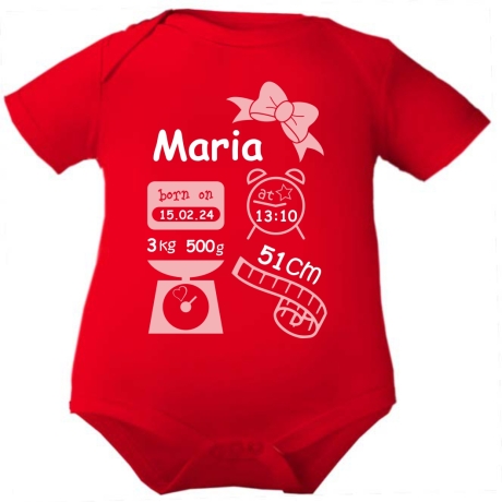 Baby Body kurz SCHLEIFE GIRL personalisiert mit Geburtsdaten+Name