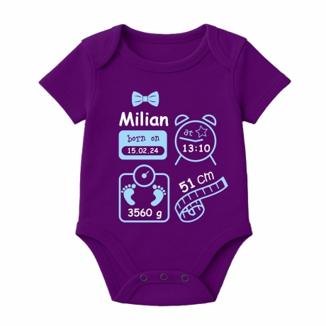 Baby Body kurz SCHLEIFE BOY personalisiert mit Geburtsdaten+Name