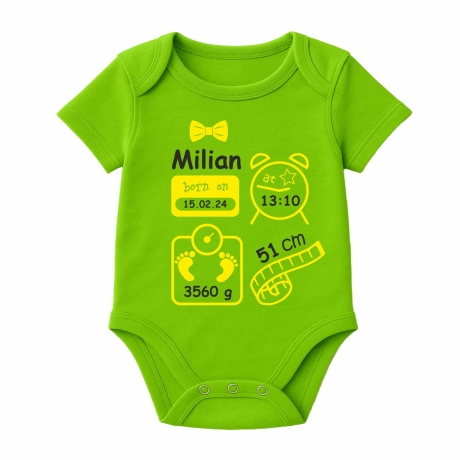 Baby Body kurz SCHLEIFE BOY personalisiert mit Geburtsdaten+Name