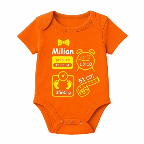 Baby Body kurz SCHLEIFE BOY personalisiert mit Geburtsdaten+Name