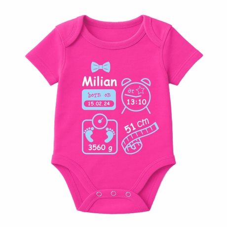 Baby Body kurz SCHLEIFE BOY personalisiert mit Geburtsdaten+Name