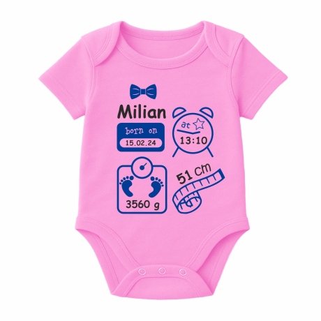 Baby Body kurz SCHLEIFE BOY personalisiert mit Geburtsdaten+Name