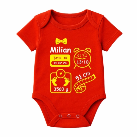 Baby Body kurz SCHLEIFE BOY personalisiert mit Geburtsdaten+Name
