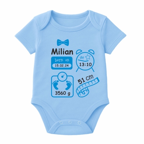 Baby Body kurz SCHLEIFE BOY personalisiert mit Geburtsdaten+Name