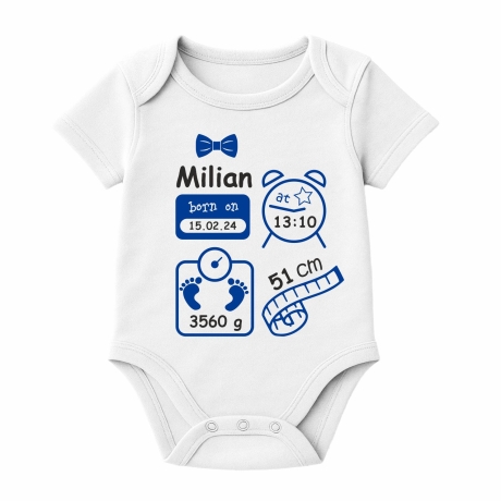 Baby Body kurz SCHLEIFE BOY personalisiert mit Geburtsdaten+Name
