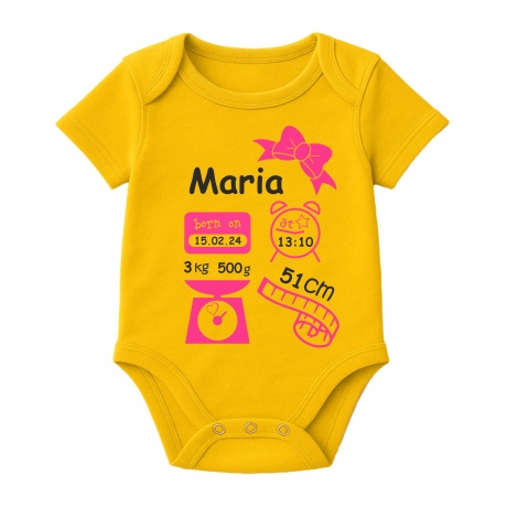 Baby Body kurz SCHLEIFE GIRL personalisiert mit Geburtsdaten+Name