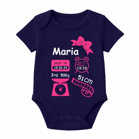 Baby Body kurz SCHLEIFE GIRL personalisiert mit Geburtsdaten+Name