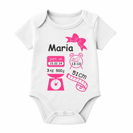 Baby Body kurz SCHLEIFE GIRL personalisiert mit Geburtsdaten+Name