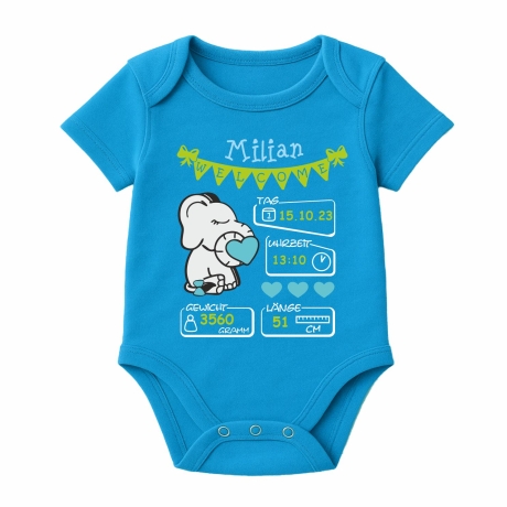 Baby Body kurz WELCOME BOY personalisiert mit Geburtsdaten+Name