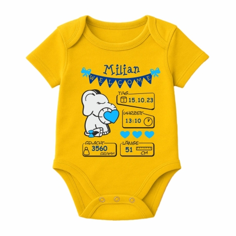 Baby Body kurz WELCOME BOY personalisiert mit Geburtsdaten+Name