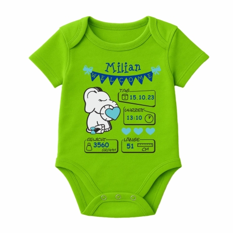 Baby Body kurz WELCOME BOY personalisiert mit Geburtsdaten+Name