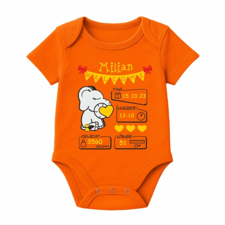 Baby Body kurz WELCOME BOY personalisiert mit Geburtsdaten+Name