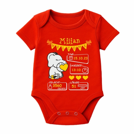 Baby Body kurz WELCOME BOY personalisiert mit Geburtsdaten+Name