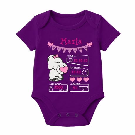Baby Body kurz WELCOME GIRL personalisiert mit Geburtsdaten+Name