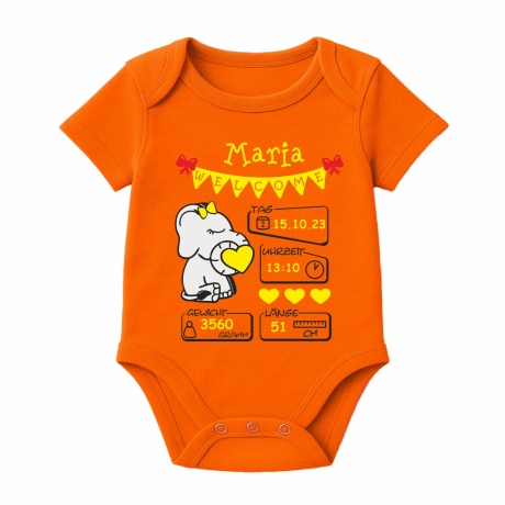 Baby Body kurz WELCOME GIRL personalisiert mit Geburtsdaten+Name
