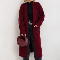 Oversize Strickmantel lang Strickjacke Cardigan Bordeauxrot S-XL