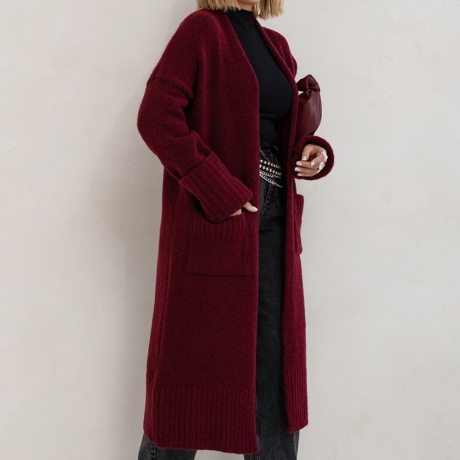Oversize Strickmantel Strickjacke lang Cardigan Bordeuxrot S-XL