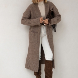 Oversized Strickmantel lang Strickjacke Cardigan Braun S - XL