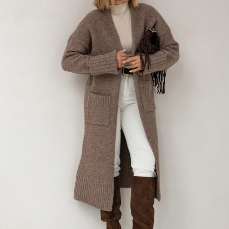 Oversized Strickmantel lang Strickjacke Cardigan Braun S - XL