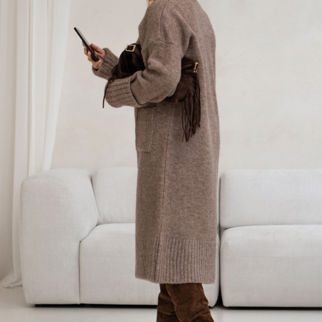 Oversize Strickmantel Strickjacke lang Cardigan Mokka S-XL