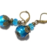 Ohrringe blau türkis Kugeln Klapphaken bronzefarben Glasperlen