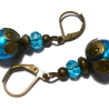 Ohrringe blau türkis Kugeln Klapphaken bronzefarben Glasperlen