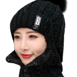 Damen-Winter-Beanie-Mütze mit Bömmel und Schalhalsband Damen-Winter-Beanie-Mütze mit Bömmel und Schalhalsband